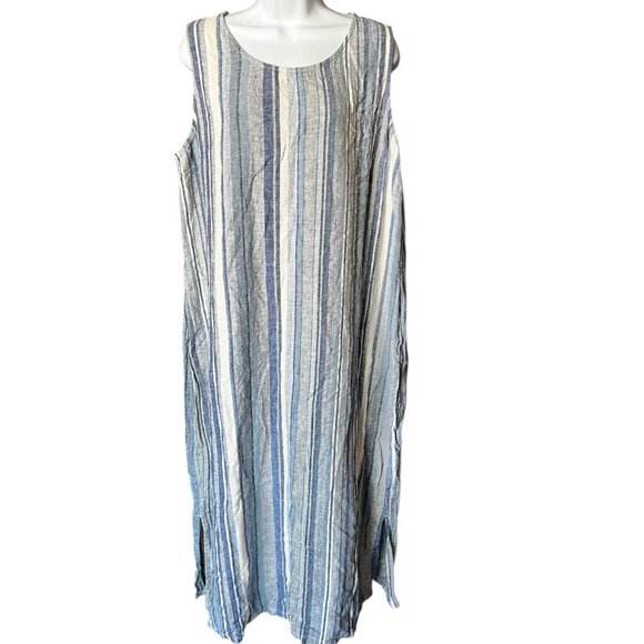 Briggs Womens XL Striped Linen & Rayon Sleeveless Dress Relaxed Fit Beach core - Picture 1 of 12